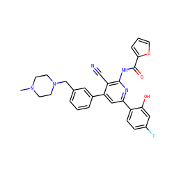 CN1CCN(Cc2cccc(-c3cc(-c4ccc(F)cc4O)nc(NC(=O)c4ccco4)c3C#N)c2)CC1 ZINC000053243142