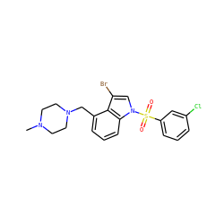 CN1CCN(Cc2cccc3c2c(Br)cn3S(=O)(=O)c2cccc(Cl)c2)CC1 ZINC000095559096