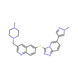 CN1CCN(Cc2cnc3ccc(Sc4nnc5ccc(-c6cnn(C)c6)cn45)cc3c2)CC1 ZINC000205017748