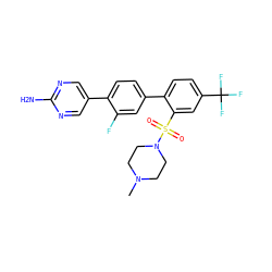 CN1CCN(S(=O)(=O)c2cc(C(F)(F)F)ccc2-c2ccc(-c3cnc(N)nc3)c(F)c2)CC1 ZINC000224739999