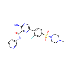 CN1CCN(S(=O)(=O)c2ccc(-c3cnc(N)c(C(=O)Nc4cccnc4)n3)c(F)c2)CC1 ZINC000034365464