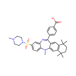 CN1CCN(S(=O)(=O)c2ccc3c(c2)N=C(c2ccc(C(=O)O)cc2)c2cc4c(cc2N3C)C(C)(C)CCC4(C)C)CC1 ZINC000028708875