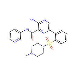 CN1CCN(S(=O)(=O)c2ccccc2-c2cnc(N)c(C(=O)Nc3cccnc3)n2)CC1 ZINC000095576371