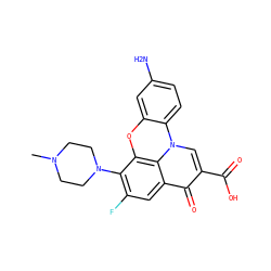 CN1CCN(c2c(F)cc3c(=O)c(C(=O)O)cn4c5ccc(N)cc5oc2c34)CC1 ZINC001772642688