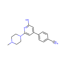 CN1CCN(c2cc(-c3ccc(C#N)cc3)cc(N)n2)CC1 ZINC000040954096