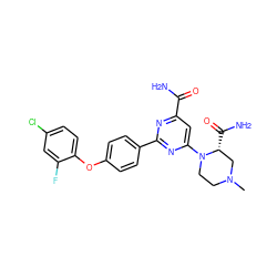 CN1CCN(c2cc(C(N)=O)nc(-c3ccc(Oc4ccc(Cl)cc4F)cc3)n2)[C@H](C(N)=O)C1 ZINC000142387343