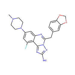CN1CCN(c2cc(F)c3c(c2)nc(Cc2ccc4c(c2)OCO4)n2nc(N)nc32)CC1 ZINC000116236752