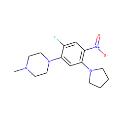 CN1CCN(c2cc(N3CCCC3)c([N+](=O)[O-])cc2F)CC1 ZINC000004819064