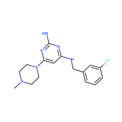 CN1CCN(c2cc(NCc3cccc(Cl)c3)nc(N)n2)CC1 ZINC000045350564