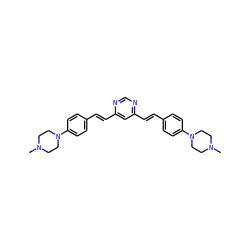 CN1CCN(c2ccc(/C=C/c3cc(/C=C/c4ccc(N5CCN(C)CC5)cc4)ncn3)cc2)CC1 ZINC000095574016