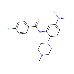 CN1CCN(c2ccc([N+](=O)[O-])cc2NC(=O)c2ccc(F)cc2)CC1 ZINC000095592807