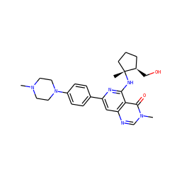 CN1CCN(c2ccc(-c3cc4ncn(C)c(=O)c4c(N[C@]4(C)CCC[C@H]4CO)n3)cc2)CC1 ZINC000143160860