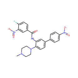 CN1CCN(c2ccc(-c3ccc([N+](=O)[O-])cc3)cc2NC(=O)c2ccc(F)c([N+](=O)[O-])c2)CC1 ZINC001772580096