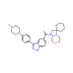 CN1CCN(c2ccc(-c3n[nH]c4ccc(C(=O)NCC5(N6CCOCC6)CCCCC5)cc34)cc2)CC1 ZINC000299861451