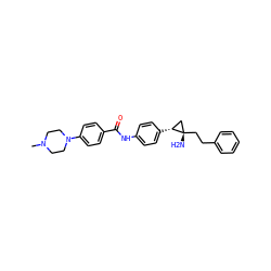 CN1CCN(c2ccc(C(=O)Nc3ccc([C@@H]4C[C@]4(N)CCc4ccccc4)cc3)cc2)CC1 ZINC000146695212