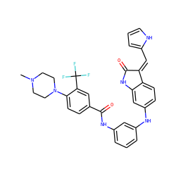 CN1CCN(c2ccc(C(=O)Nc3cccc(Nc4ccc5c(c4)NC(=O)/C5=C\c4ccc[nH]4)c3)cc2C(F)(F)F)CC1 ZINC000084723398