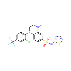 CN1CCN(c2ccc(C(F)(F)F)cc2Cl)c2ccc(S(=O)(=O)Nc3ncns3)cc21 ZINC000205720880