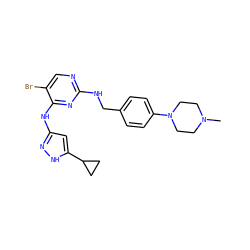 CN1CCN(c2ccc(CNc3ncc(Br)c(Nc4cc(C5CC5)[nH]n4)n3)cc2)CC1 ZINC000203005017