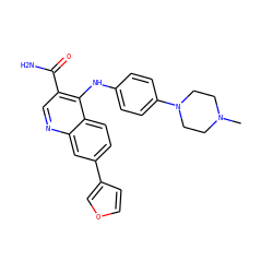 CN1CCN(c2ccc(Nc3c(C(N)=O)cnc4cc(-c5ccoc5)ccc34)cc2)CC1 ZINC000053064468