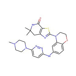 CN1CCN(c2ccc(Nc3ccc4c(c3)N(c3nc5c(s3)C(=O)NC(C)(C)C5)CCO4)nn2)CC1 ZINC000040423448