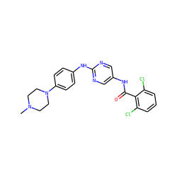 CN1CCN(c2ccc(Nc3ncc(NC(=O)c4c(Cl)cccc4Cl)cn3)cc2)CC1 ZINC000053023012