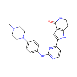 CN1CCN(c2ccc(Nc3nccc(-c4cc5c([nH]4)CCNC5=O)n3)cc2)CC1 ZINC001772606457
