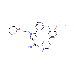 CN1CCN(c2ccc(OC(F)(F)F)c(Nc3nccc(-c4cc(C(N)=O)cn4CCO[C@@H]4CCCCO4)n3)c2)CC1 ZINC000082157734