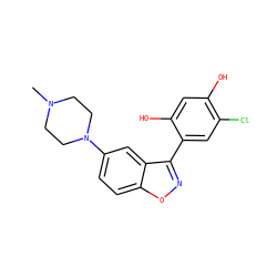 CN1CCN(c2ccc3onc(-c4cc(Cl)c(O)cc4O)c3c2)CC1 ZINC000014974440