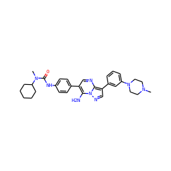 CN1CCN(c2cccc(-c3cnn4c(N)c(-c5ccc(NC(=O)N(C)C6CCCCC6)cc5)cnc34)c2)CC1 ZINC000049775638