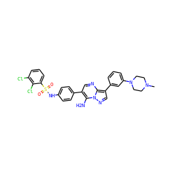 CN1CCN(c2cccc(-c3cnn4c(N)c(-c5ccc(NS(=O)(=O)c6cccc(Cl)c6Cl)cc5)cnc34)c2)CC1 ZINC000049777099
