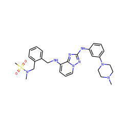 CN1CCN(c2cccc(Nc3nc4c(NCc5ccccc5CN(C)S(C)(=O)=O)cccn4n3)c2)CC1 ZINC000096169679