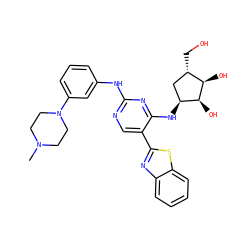 CN1CCN(c2cccc(Nc3ncc(-c4nc5ccccc5s4)c(N[C@H]4C[C@H](CO)[C@@H](O)[C@H]4O)n3)c2)CC1 ZINC000299822719