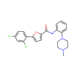 CN1CCN(c2ccccc2NC(=O)c2ccc(-c3ccc(Cl)cc3Cl)o2)CC1 ZINC000008671975