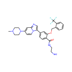 CN1CCN(c2ccn3c(-c4ccc(C(=O)NCCN)c(OCc5ccccc5C(F)(F)F)c4)cnc3c2)CC1 ZINC001772654856