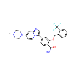CN1CCN(c2ccn3c(-c4ccc(C(N)=O)c(OCc5ccccc5C(F)(F)F)c4)cnc3c2)CC1 ZINC001772583763
