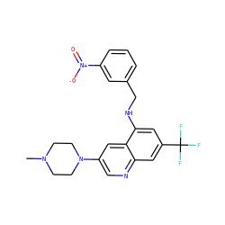 CN1CCN(c2cnc3cc(C(F)(F)F)cc(NCc4cccc([N+](=O)[O-])c4)c3c2)CC1 ZINC000071329080