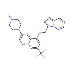 CN1CCN(c2cnc3cc(C(F)(F)F)cc(NCc4nnc5cccnn45)c3c2)CC1 ZINC000095562785
