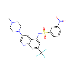CN1CCN(c2cnc3cc(C(F)(F)F)cc(NS(=O)(=O)c4cccc([N+](=O)[O-])c4)c3c2)CC1 ZINC000071315779