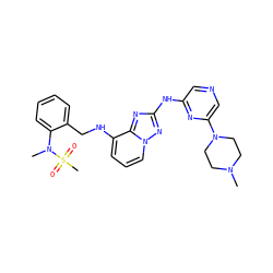 CN1CCN(c2cncc(Nc3nc4c(NCc5ccccc5N(C)S(C)(=O)=O)cccn4n3)n2)CC1 ZINC000096169889