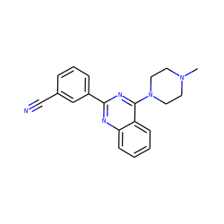 CN1CCN(c2nc(-c3cccc(C#N)c3)nc3ccccc23)CC1 ZINC000004268383