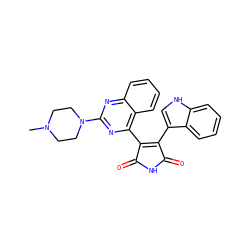 CN1CCN(c2nc(C3=C(c4c[nH]c5ccccc45)C(=O)NC3=O)c3ccccc3n2)CC1 ZINC000003973984