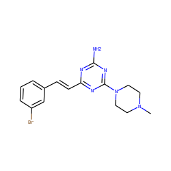 CN1CCN(c2nc(N)nc(/C=C/c3cccc(Br)c3)n2)CC1 ZINC000473154229