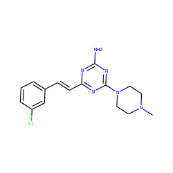 CN1CCN(c2nc(N)nc(/C=C/c3cccc(Cl)c3)n2)CC1 ZINC000473155091