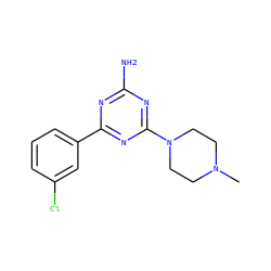 CN1CCN(c2nc(N)nc(-c3cccc(Cl)c3)n2)CC1 ZINC000169349132