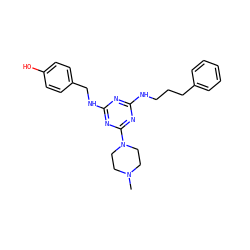 CN1CCN(c2nc(NCCCc3ccccc3)nc(NCc3ccc(O)cc3)n2)CC1 ZINC000012353893