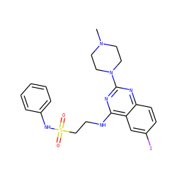 CN1CCN(c2nc(NCCS(=O)(=O)Nc3ccccc3)c3cc(I)ccc3n2)CC1 ZINC000049757007