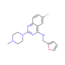 CN1CCN(c2nc(NCc3ccco3)c3cc(Cl)ccc3n2)CC1 ZINC000040380521
