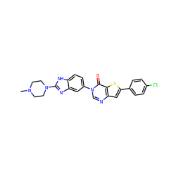 CN1CCN(c2nc3cc(-n4cnc5cc(-c6ccc(Cl)cc6)sc5c4=O)ccc3[nH]2)CC1 ZINC000040575490
