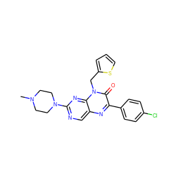 CN1CCN(c2ncc3nc(-c4ccc(Cl)cc4)c(=O)n(Cc4cccs4)c3n2)CC1 ZINC000004238927