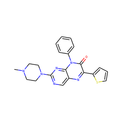 CN1CCN(c2ncc3nc(-c4cccs4)c(=O)n(-c4ccccc4)c3n2)CC1 ZINC000004238814